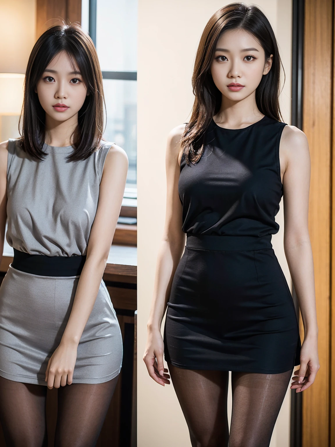 セレブFemale college student, Tight skirt and thighs、20age、height 162cm、、Conservative Fashion, (Wearing pantyhose,Realistic pantyhose)、Go to university、Wearing a high-end sleeveless dress, Wear high-quality high heels、 Girl in sleeveless dress, Wearing an elegant dress, 極薄のSleeveless mini dressを着ると, Female college student, Sleeveless mini dress, Wearing a grey brand dress, Wear high-end brands, 、 RAW Photos, (8K、Highest quality、masterpiece:1.2)、(Intricate details:1.4)、(Photorealistic:1.4)、Octane Rendering、Complex 3D rendering with ultra-detail, Soft studio light, Rim Light, Vivid details, Super Detail, Realistic skin textures, Face in detail, Beautiful details in the eyes, Highly detailed CG Unity 16k wallpaper, compensate, (Detailed Background:1.2), Exposed thighs!!!Raise the skirt with both hands、Panties visible through pantyhose