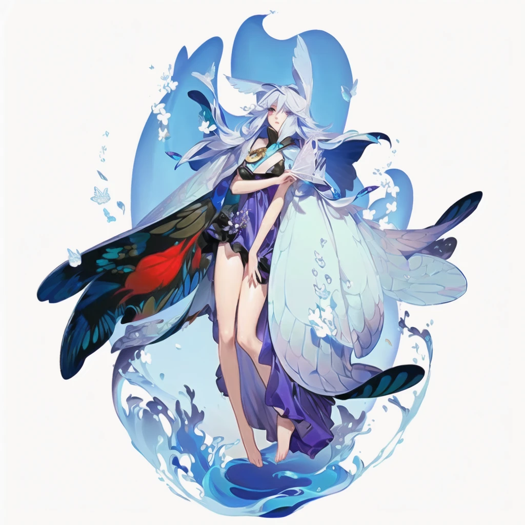 anime girl with wings and a dress with flowers, white haired deity, onmyoji, water fairy, onmyoji detailed art, beautiful fantasy anime, goddess of the ocean, anime goddess, art of kirokaze pixel, mizutsune, pixiv contest winner, anime fantasy illustration, astral fairy, from touhou, digital art on pixiv