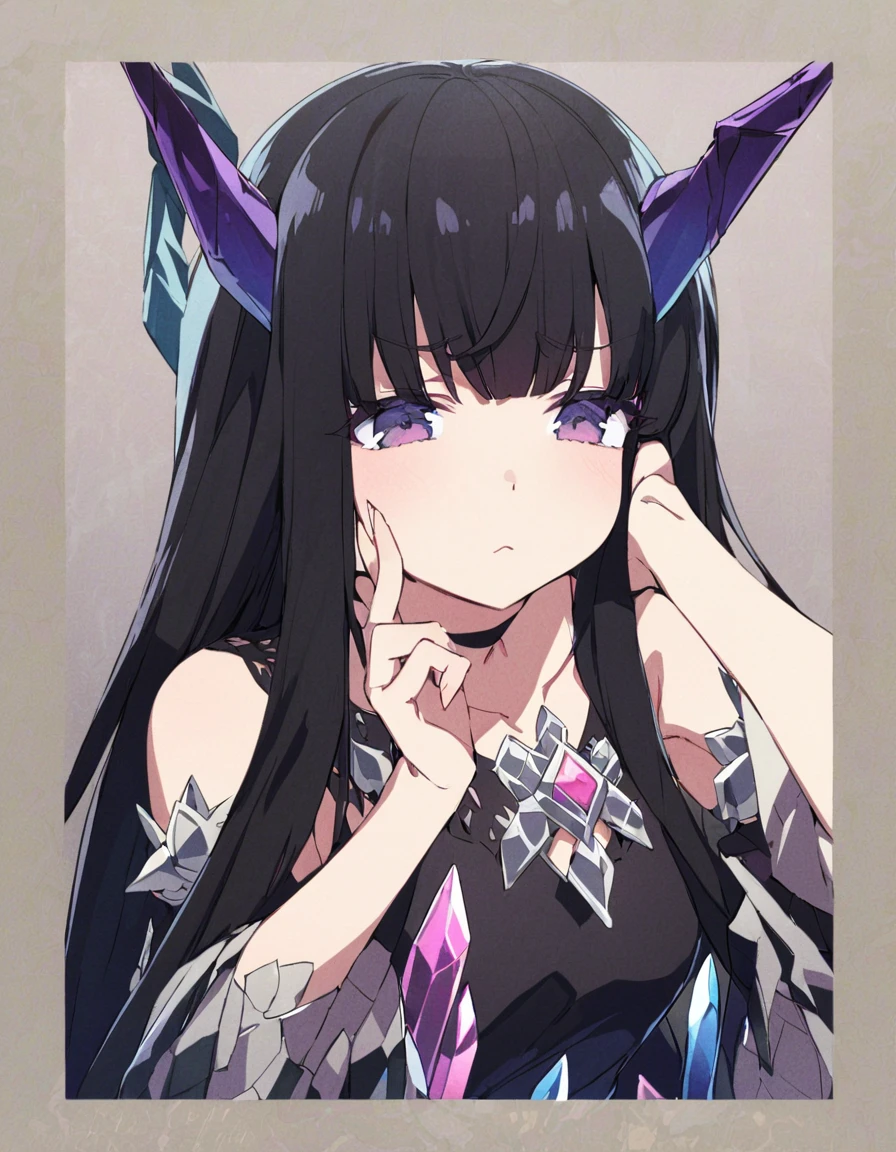 Place your hand on your cheek Perfect Fingers Insanely embarrassing Crystal Horn Shining Crystal Black Hair