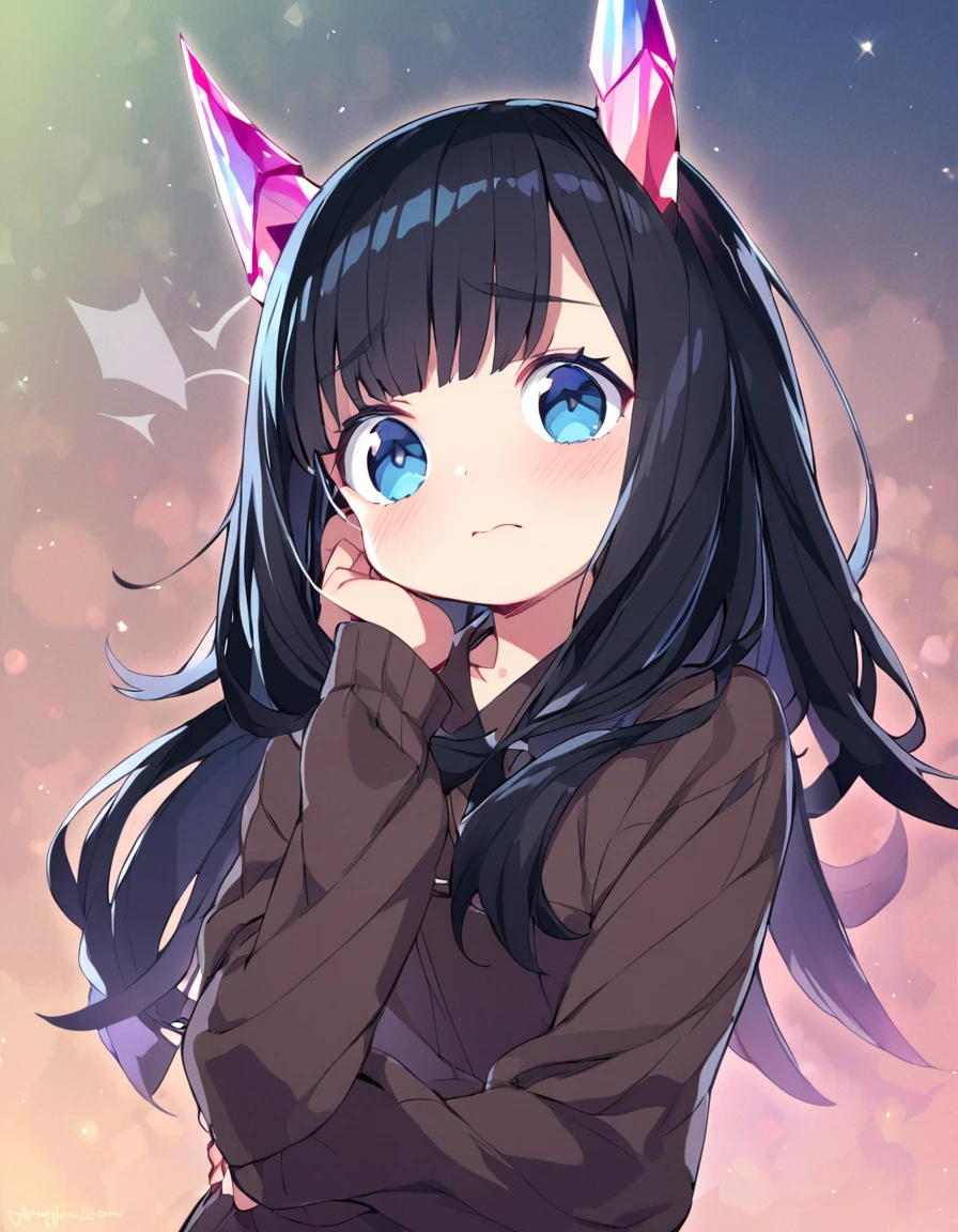 Place your hand on your cheek Perfect Fingers Insanely embarrassing Crystal Horn Shining Crystal Black Hair