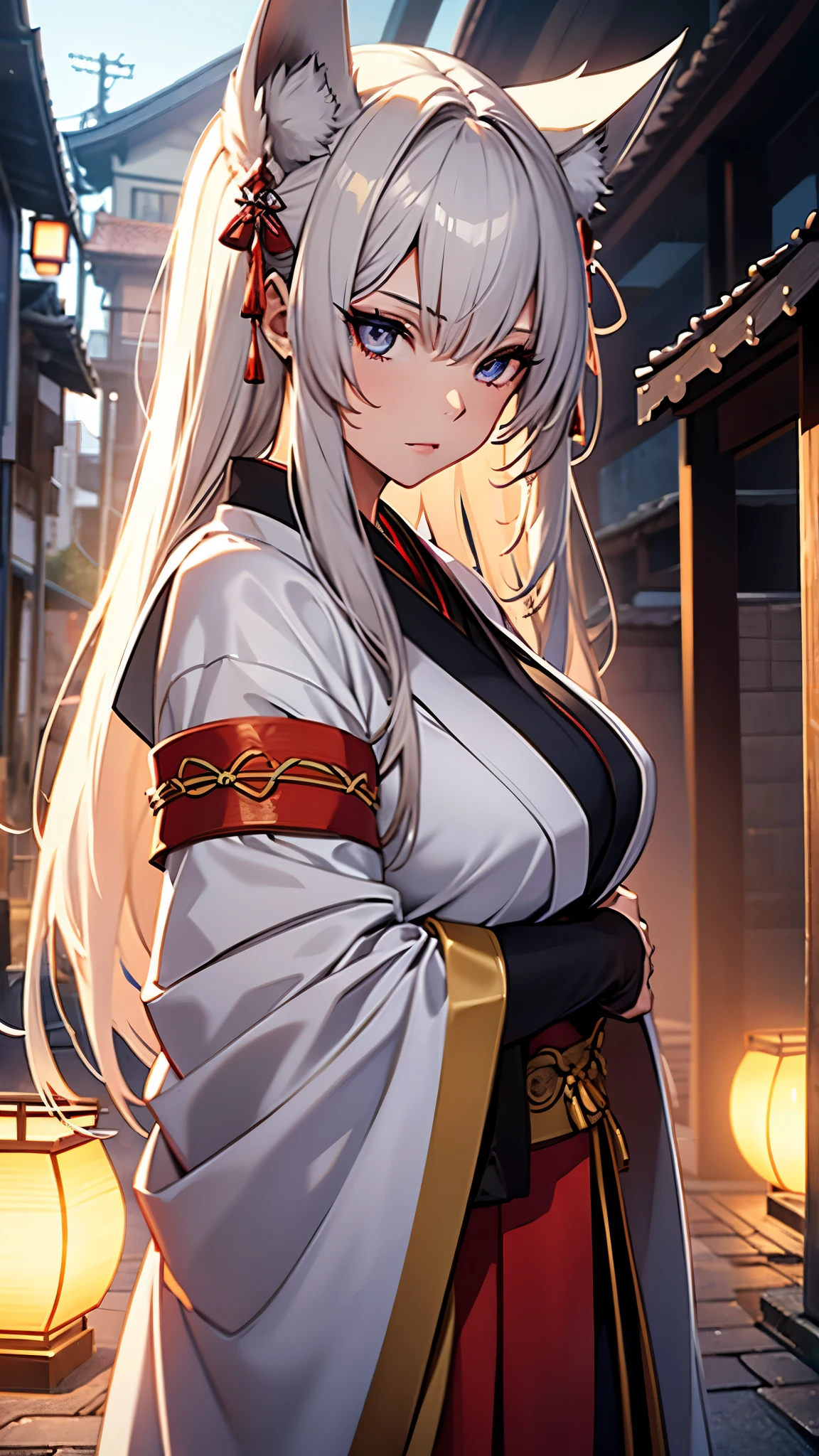 (1girl:1.3), Masterpiece, Best quality, amazing beauty, [[3D]], 4K, absurdres, finely detail, super detailed eye, perfect anatomy, official art, cinematic lighting, BREAK, A beautiful girl with nine fox tails, often depicted in traditional Japanese attire. She has a mystical and enchanting presence.