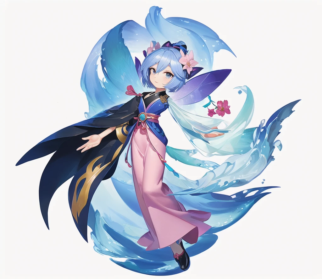 anime girl with wings and a dress with flowers, white haired deity, onmyoji, water fairy, onmyoji detailed art, beautiful fantasy anime, goddess of the ocean, anime goddess, art of kirokaze pixel, mizutsune, pixiv contest winner, anime fantasy illustration, astral fairy, from touhou, digital art on pixiv