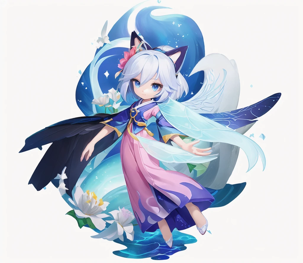 anime girl with wings and a dress with flowers, white haired deity, onmyoji, water fairy, onmyoji detailed art, beautiful fantasy anime, goddess of the ocean, anime goddess, art of kirokaze pixel, mizutsune, pixiv contest winner, anime fantasy illustration, astral fairy, from touhou, digital art on pixiv