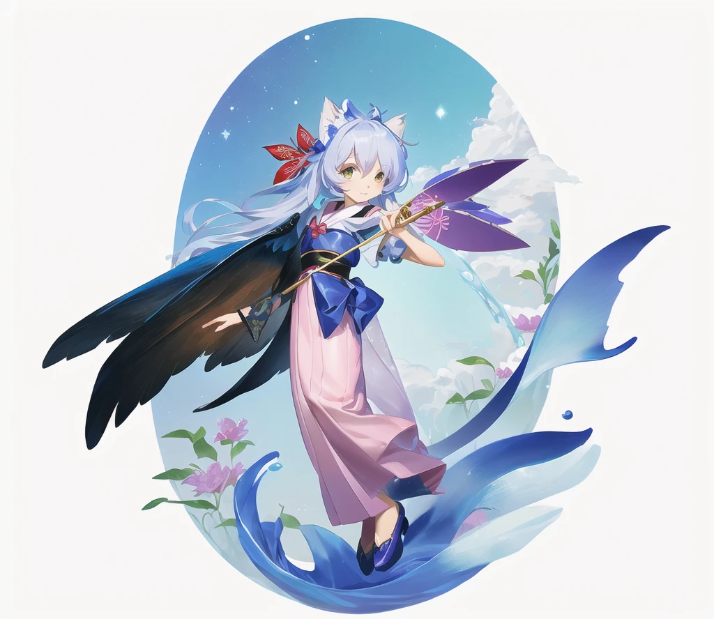 anime girl with wings and a dress with flowers, white haired deity, onmyoji, water fairy, onmyoji detailed art, beautiful fantasy anime, goddess of the ocean, anime goddess, art of kirokaze pixel, mizutsune, pixiv contest winner, anime fantasy illustration, astral fairy, from touhou, digital art on pixiv