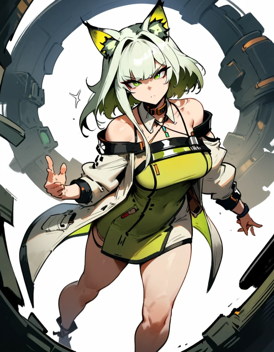 1girl, kal'tsit \(arknights\), arknights \\\\\ masterpiece, best quality, very aesthetic, absurdres, newest \\\\\\ slim body,///// ,by nyantcha,cutesexyrobutts , by khyle,,////// ,,,, , ,,detailed face, , ,, , , , , beautiful face, (white background:1.2), , sexy, , serious.angry, green eyes, animal ears, , ,,,big tits,), in the center of the frame,,, ,wears a lab coat, ,full body , solo