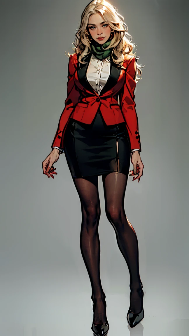 "(ultra detailed, Photorealistic, Best quality, 4K, 8 k, A high resolution, masterpiece:1.3), two stunning flight attendants standing next to each other, exuding elegance and charm, Anya Ivanova, tall and slender, long straight platinum blonde hair, smooth tail, striking blue eyes, warmth and confidence, provocative red velvet uniform, matching blazer jacket, Short pencil skirt, Black Stockings, black high heels, silk scarf, side cover, poised and professional, a hint of a friendly smile, Elin Andersson, Slender and tall, Long wavy golden blonde hair, loose curls, bright green eyes, exciting and friendly, provocative red velvet uniform, matching blazer jacket, Short pencil skirt, Black Stockings, black high heels, silk scarf, side cover, friendly and approachable behavior, radiant smile, elegant modern private jet, asphalt background, elite flight attendants, sophisticated and professional appearance, elegance, luxurious furnishings, (complex part:1.3), ((super detailed hands, ultra-finely detailed fingers, full body showcase, show your whole body))."