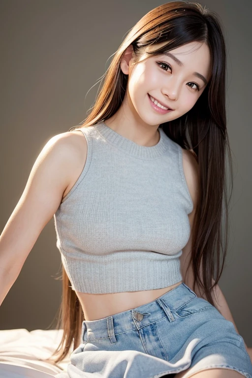 (8K、Highest quality、masterpiece:1.2)、(Realistic、Realistic:1.37)、Tempting、Sleeveless、Silver、mini skirt、Random hairstyle、Very detailed、Ultra-high resolution、1 Girl、Beautifully detailed face、Laughter、narrow、(Slim waist) :1.3)、Beautiful and detailed skin、Skin Texture、Floating Hair、Professional Lighting、Human whole body、smile、22 years old、子供っぽいsmile、Sappin''''''''、Moisturizing lips、Pale pink lips、Upper body naked、Lace green underwear、Micro size underwear、Umbilical cord prolapse、F cup breasts、Cleavage、Lift up your skirt