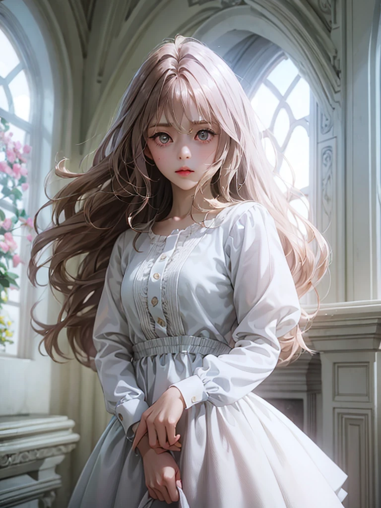 delicate Big eyes I have long hair Cute girl Pastel color clothes