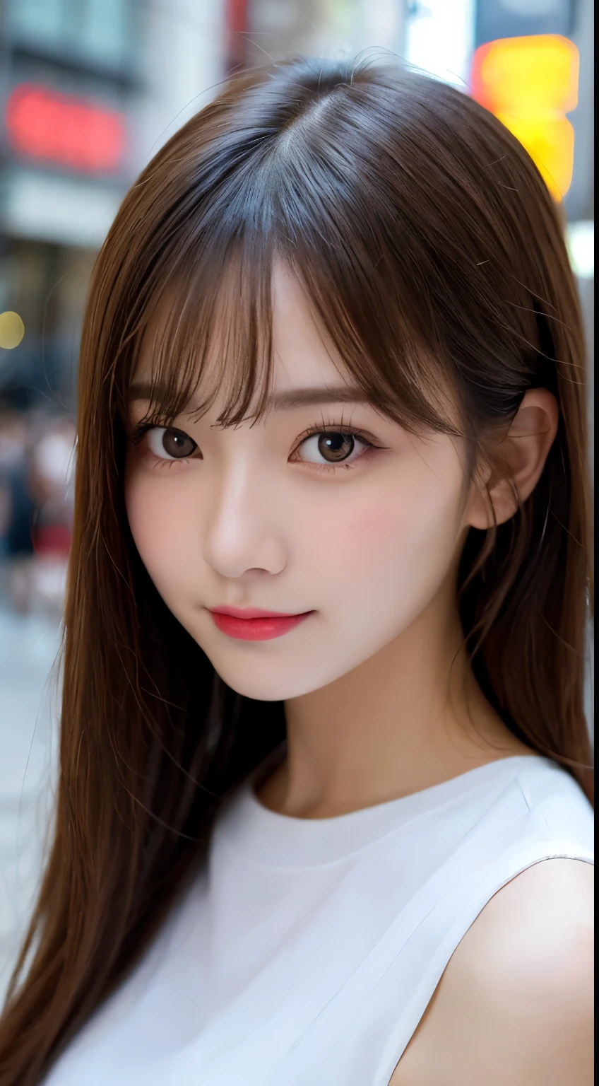 Tabletop, Highest quality, shape, Very detailed, finely, High resolution, 8k wallpaper, 完璧なダイナミックな構shape, Beautiful and exquisite,ランダムなcute髪,,Natural color lip, Bold sexy pose,smile、20-year-old girl、cute、Looking into the camera,Always blur the background,Perfect and beautiful face,Slim face and figure,Big eyes、Putting on gal makeup,Small face,smile,Blurred Background,Elegant feminine face、Cyberpunk Fashion、Fun in Shibuya、Disheveled Hair、Change pose randomly、Randomly change the shooting angle and position、Summer fashion for women、Disheveled Hair、Harajuku、Cool pose