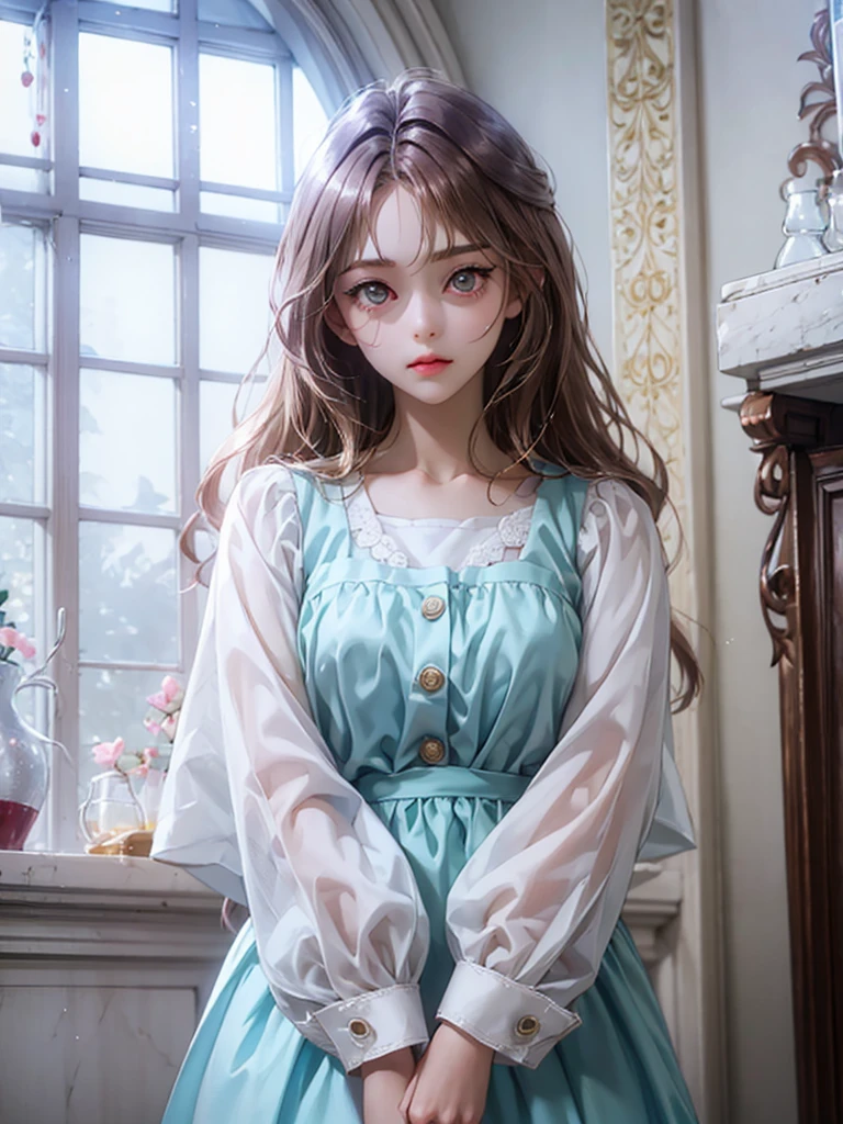 delicate Big eyes I have long hair Cute girl Pastel color clothes
