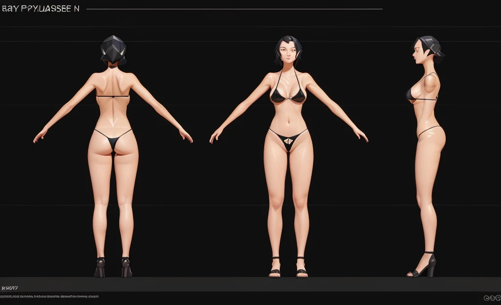 (Masterpiece, best quality: 1.2), (Super detailed), (Illustration),(HDR:1) , detailed face, a close up of a woman in a blackbikini, oppai proportions, whole body highly detailed, complete detailed body, realistically proportioned body, anime proportions, extra detailed body, realistic body proportions, realistic shaded perfect body, highly detailed body, realistic proportions sfw, detailed body, character sheet, character model sheet turnaround , fullbody shot turnaround, reference model sheet, full character body, 3 d character reference sheet, anime vtuber full body model, high quality model sheet, full body details, character design sheet, detailed full body concept, detail face, front and back, black bikini, tight bikini, G-string panties, Micro Lingerie Panty, G-string, g-string, low poly art style, low polygon, ((low polygonal)), ((organic shapes and lines)), (((low poly art style))), low poly art style, low polygon, ((low polygonal)), ((organic shapes and lines)), (((low poly art style))), perfect alignment, ((clear outline)), (((polygon skin texture))),3d render, ((PS1 graphics)), ray tracing, sharp focus, ((low poly face)), ((polygon shape)), low poly skin. low poly skin