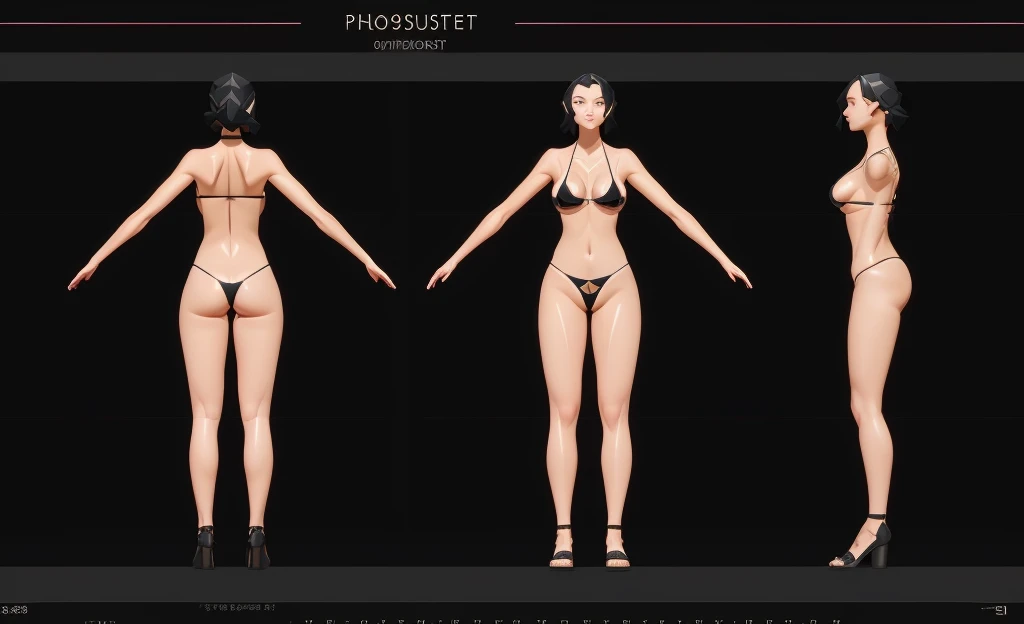 (Masterpiece, best quality: 1.2), (Super detailed), (Illustration),(HDR:1) , detailed face, a close up of a woman in a blackbikini, oppai proportions, whole body highly detailed, complete detailed body, realistically proportioned body, anime proportions, extra detailed body, realistic body proportions, realistic shaded perfect body, highly detailed body, realistic proportions sfw, detailed body, character sheet, character model sheet turnaround , fullbody shot turnaround, reference model sheet, full character body, 3 d character reference sheet, anime vtuber full body model, high quality model sheet, full body details, character design sheet, detailed full body concept, detail face, front and back, black bikini, tight bikini, G-string panties, Micro Lingerie Panty, G-string, g-string, low poly art style, low polygon, ((low polygonal)), ((organic shapes and lines)), (((low poly art style))), low poly art style, low polygon, ((low polygonal)), ((organic shapes and lines)), (((low poly art style))), perfect alignment, ((clear outline)), (((polygon skin texture))),3d render, ((PS1 graphics)), ray tracing, sharp focus, ((low poly face)), ((polygon shape)), low poly skin. low poly skin