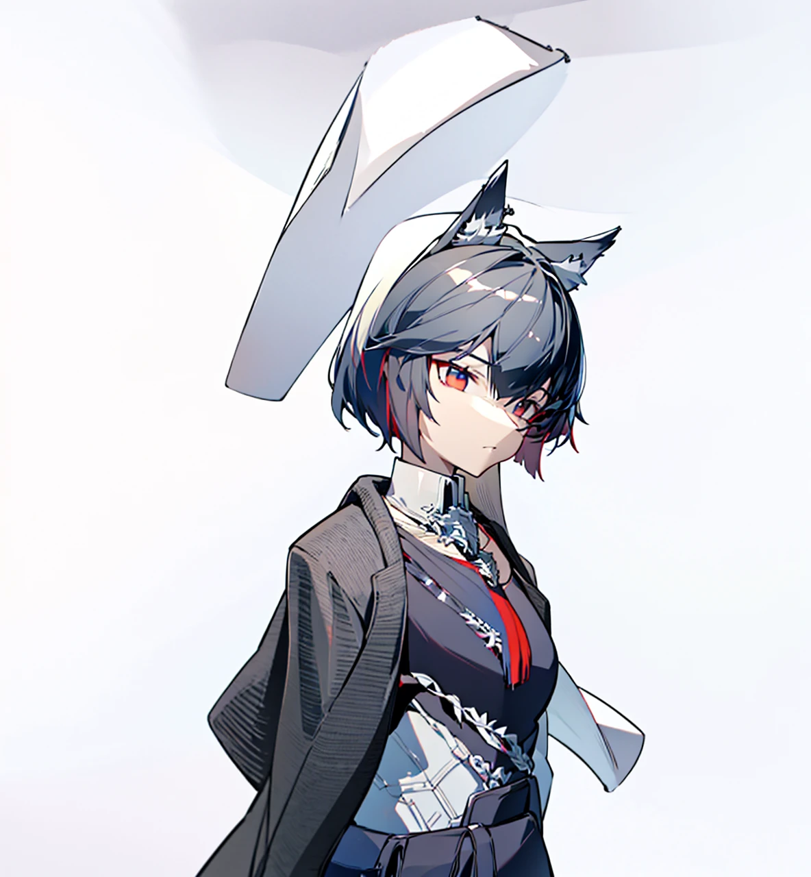 Cool cute boy with cool bowl cut, awesome red scarf, cool poker face, awesome silver eyes