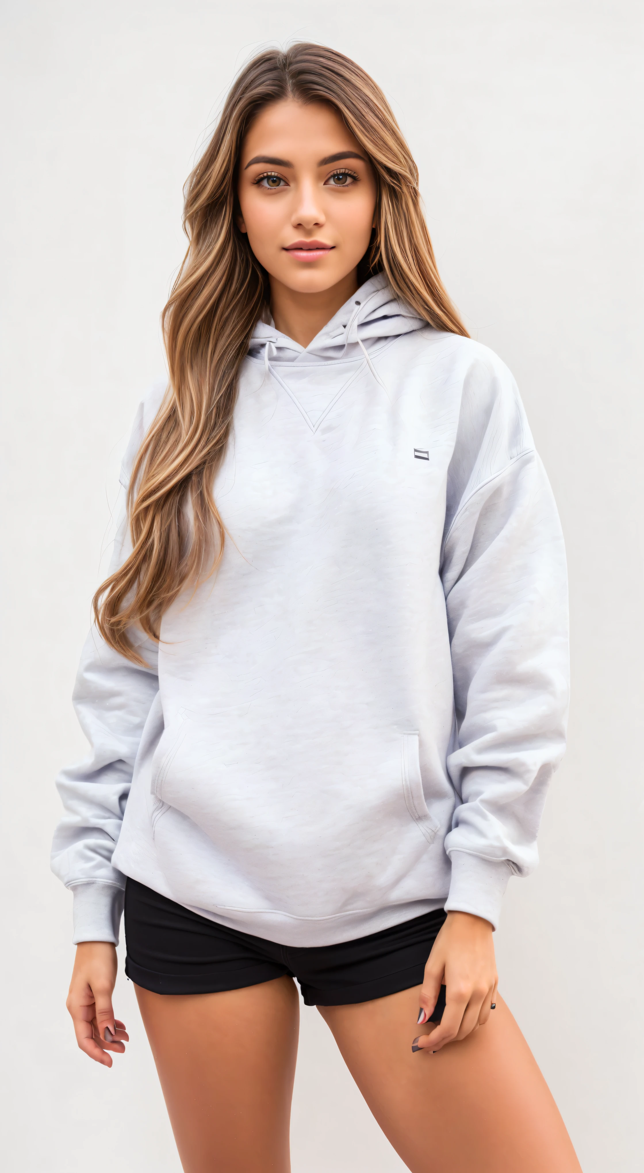 a woman in a cinza capuz e shorts muito curto poses for a picture, wearing an superdimensionado capuz, superdimensionado capuz, cinza capuz, wearing capuz, wearing a cinza encapuzado sweatshirt, capuz, wearing a capuz, gray capuz, um casaco com capuz, wearing a um casaco com capuz, girl wearing capuz, superdimensionado, vestindo moletom, light cinza, cinza, Roupa casual, in a capuz, cinza capuz opened, encapuzado