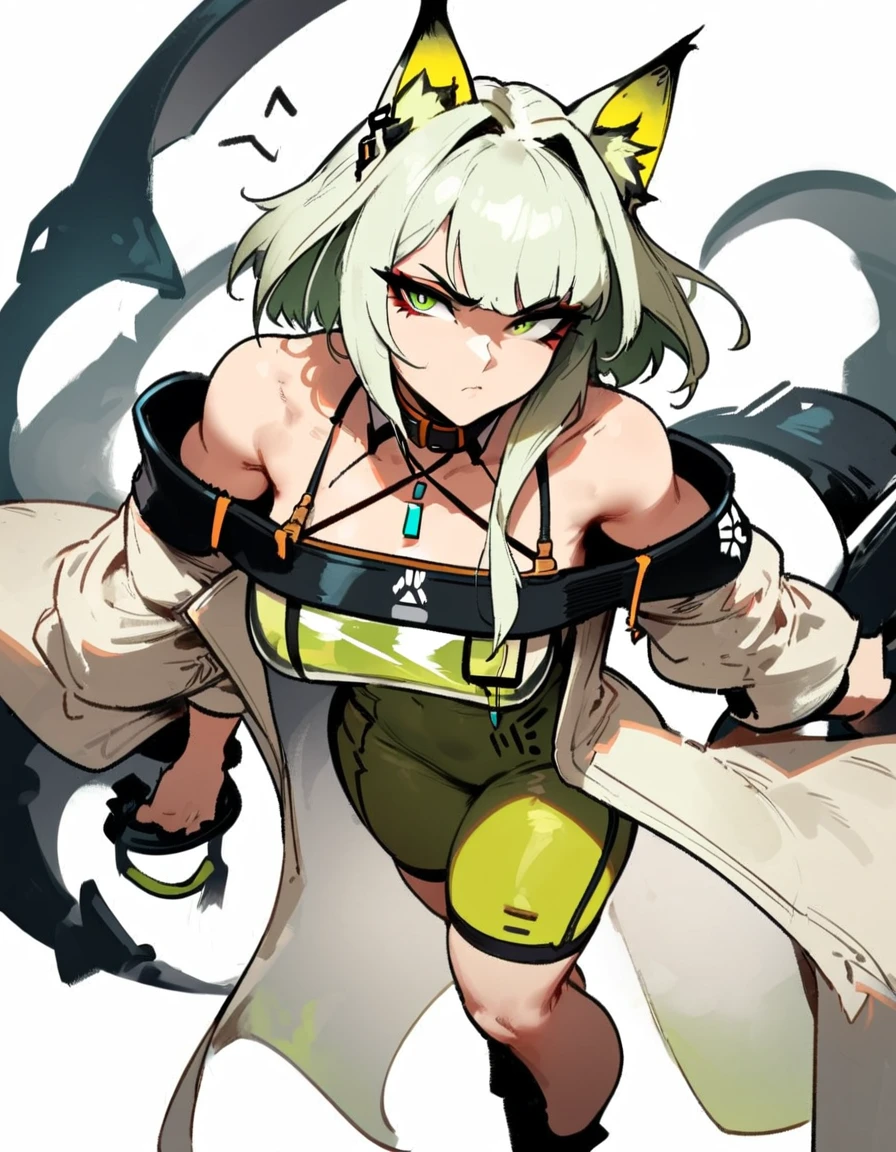 1girl, kal'tsit \(arknights\), arknights \\\\\ masterpiece, best quality, very aesthetic, absurdres, newest \\\\\\ slim body,///// ,by nyantcha,cutesexyrobutts , by khyle,,////// ,,,, , ,,detailed face, , ,, , , , , beautiful face, (white background:1.2), , sexy, , serious.angry, green eyes, animal ears, , ,,,big tits,), in the center of the frame,,, ,wears a lab coat, hands in pockets, , solo