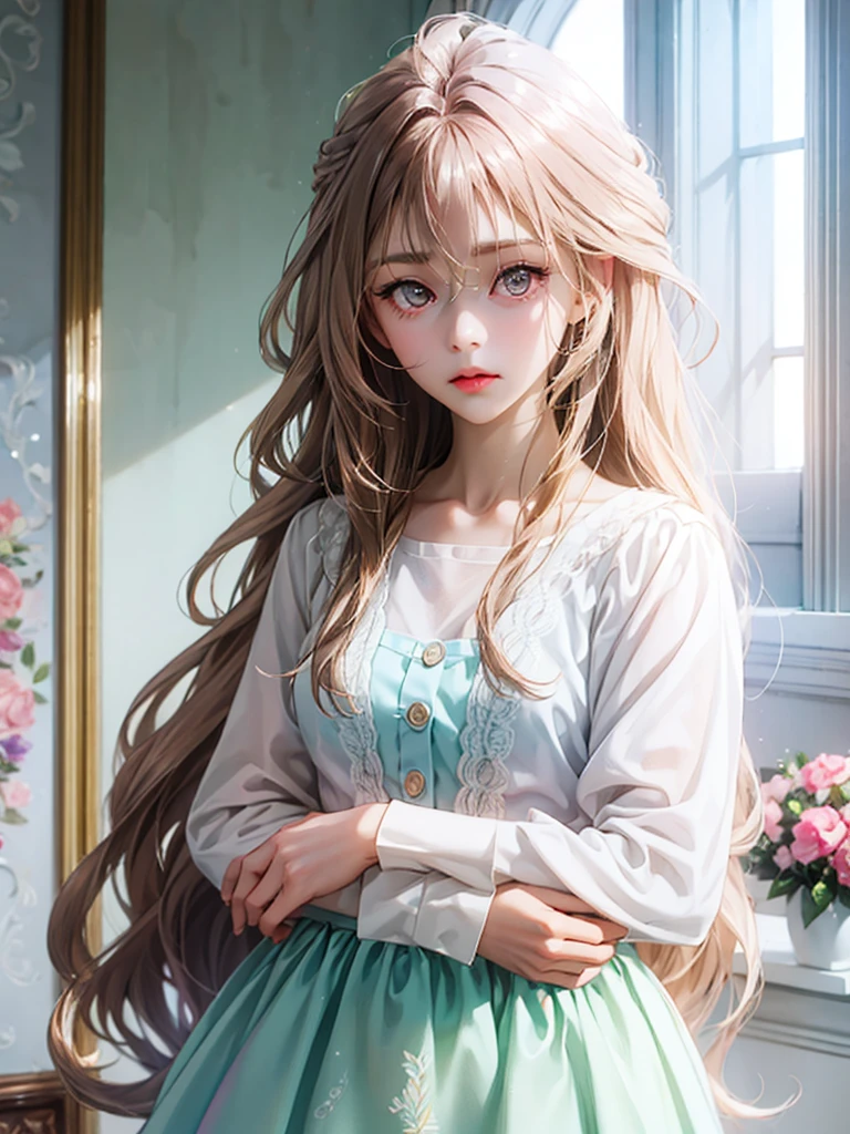 delicate　Big eyes　I have long hair　Cute girl　Pastel color clothes