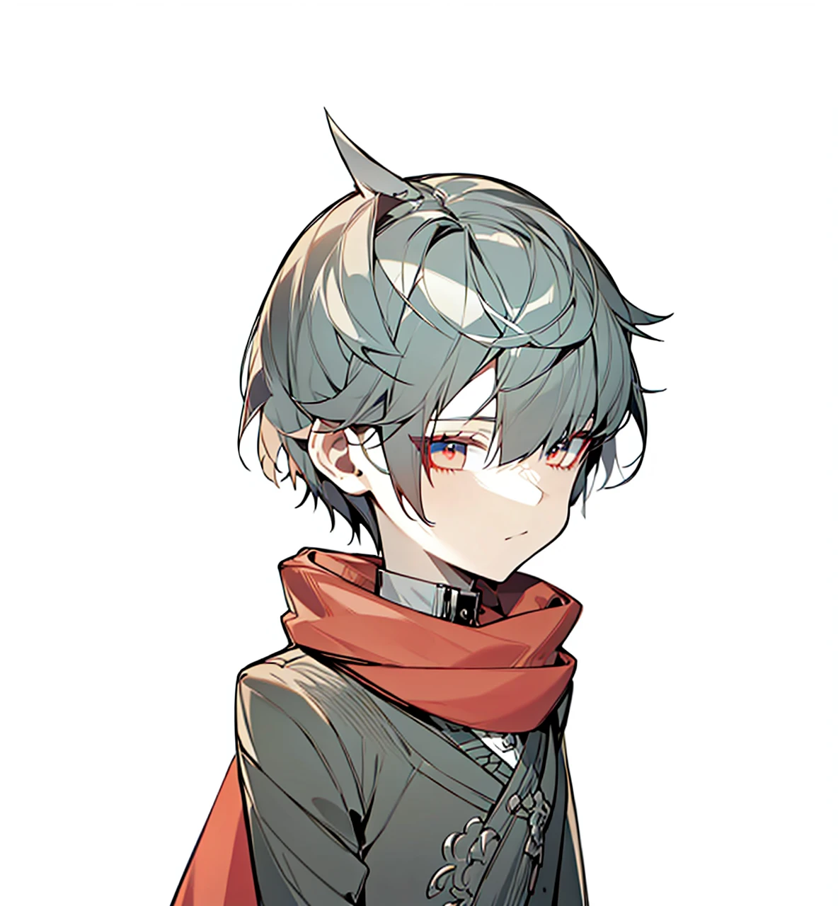 Cool cute boy with cool bowl cut, awesome red scarf, cool poker face, awesome silver eyes, simple and clean