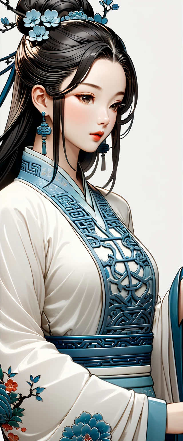 High Quality Fantasy Artifact Concept Art, Simple background, Ceramic Chinese Girl, Carved high-end porcelain, complicated, Gorgeous, 8K