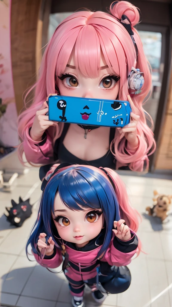 The character costume is KPOP, 9 sets of anime character stickers with different expressions, Hallyu collection style, Anime K-pop art style, Hallyu frontline style, Hallyu art style, kpop style, Official artwork, Chibi Art, Pisif, Blackpink style, Cute KPOP artwork in various poses, The popularity of the art station Pisif, lingerine, 16 years old chibi,