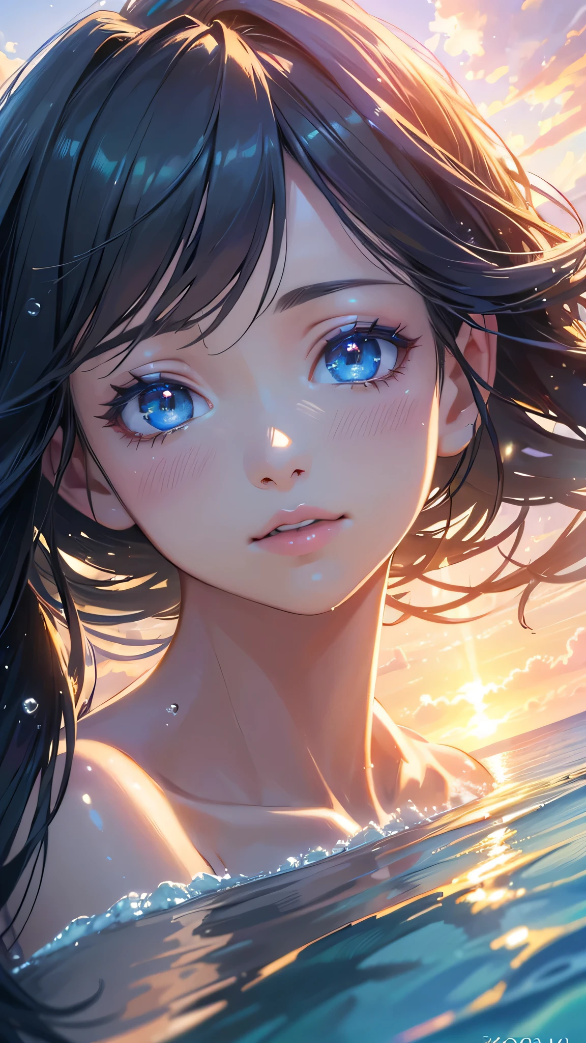 a beautiful girl in a , two high school girls, one with twin tails and one with a ponytail, summer sky, over the sea, water splashing, sunlight reflecting on the water, rays of light, the two girls are playing and having fun, bright and cheerful, (best quality,4k,8k,highres,masterpiece:1.2),ultra-detailed,(realistic,photorealistic,photo-realistic:1.37),beautiful detailed eyes,beautiful detailed lips,extremely detailed eyes and face,longeyelashes,vibrant colors,warm lighting,serene ocean scene,dynamic poses