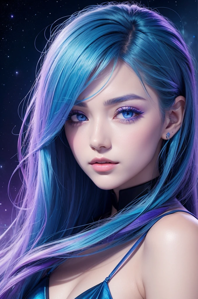 Iris of the eye color blue with violet and cyan. Galaxy Style