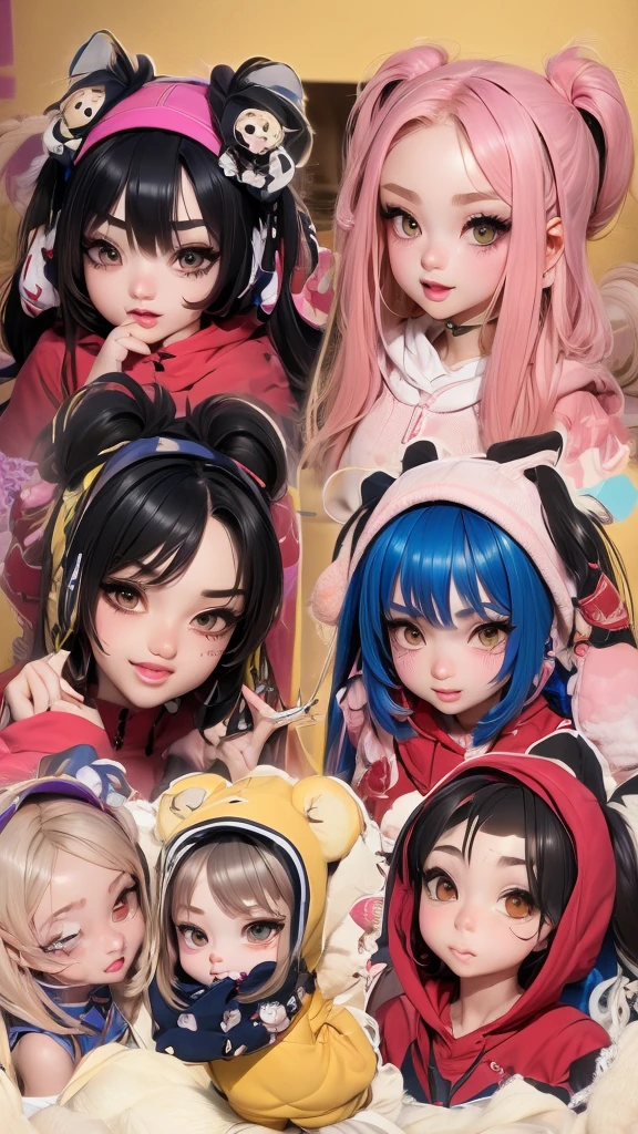 The character costume is KPOP, 9 sets of anime character stickers with different expressions, Hallyu collection style, Anime K-pop art style, Hallyu frontline style, Hallyu art style, kpop style, Official artwork, Chibi Art, Pisif, Blackpink style, Cute KPOP artwork in various poses, The popularity of the art station Pisif, lingerine, 16 years old chibi,