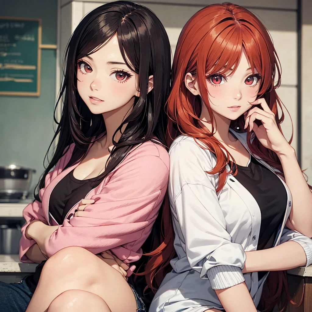 Two beautiful young women, Anime Style, Detailed face, Redhead, Red eyes, Delicate features, Soft lighting, Wearing a baseball manager's uniform, Person holding a clipboard and a whistle, The other one has a water bottle, Standing by the baseball field, Bright and supportive expressions, sunny day, A baseball team is practicing in the background., Dynamic pose, Japanese Anime Style, high quality, Very detailed, 8K resolution, Cinema Lighting, 最high quality, Vibrant colors, Instagrammable, beautiful, trend