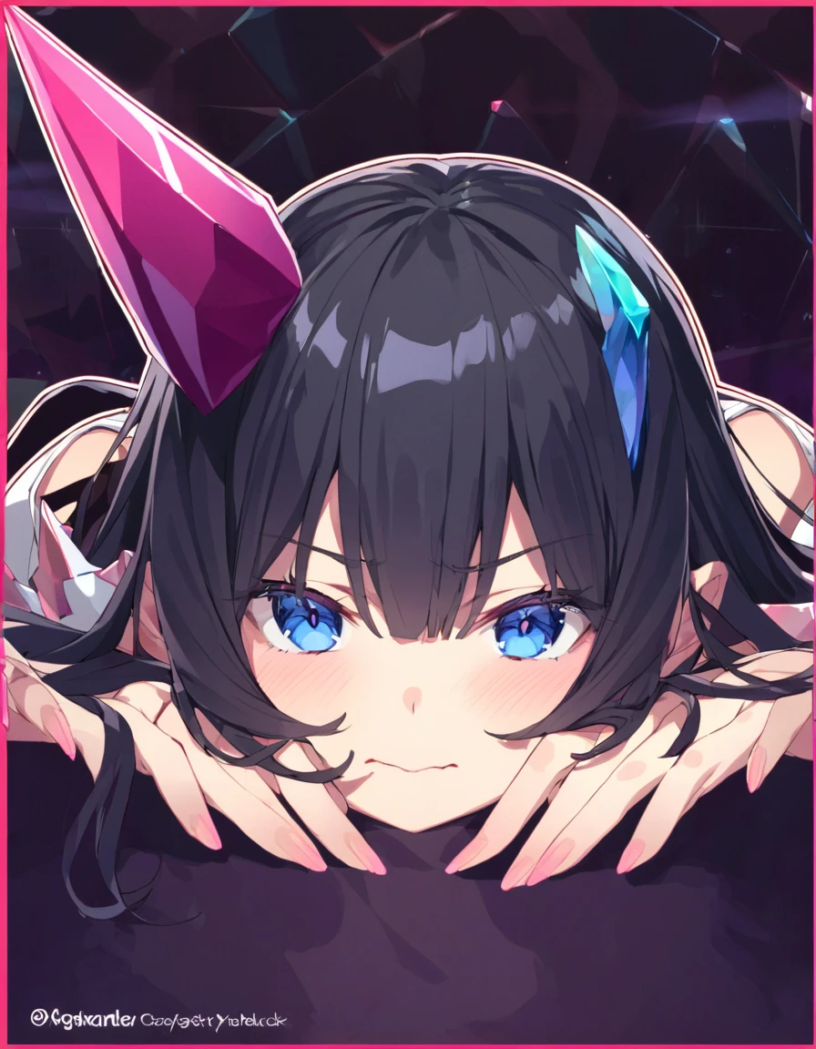 Place your hand on your cheek Perfect Fingers Insanely embarrassing Crystal Horn Shining Crystal Black Hair