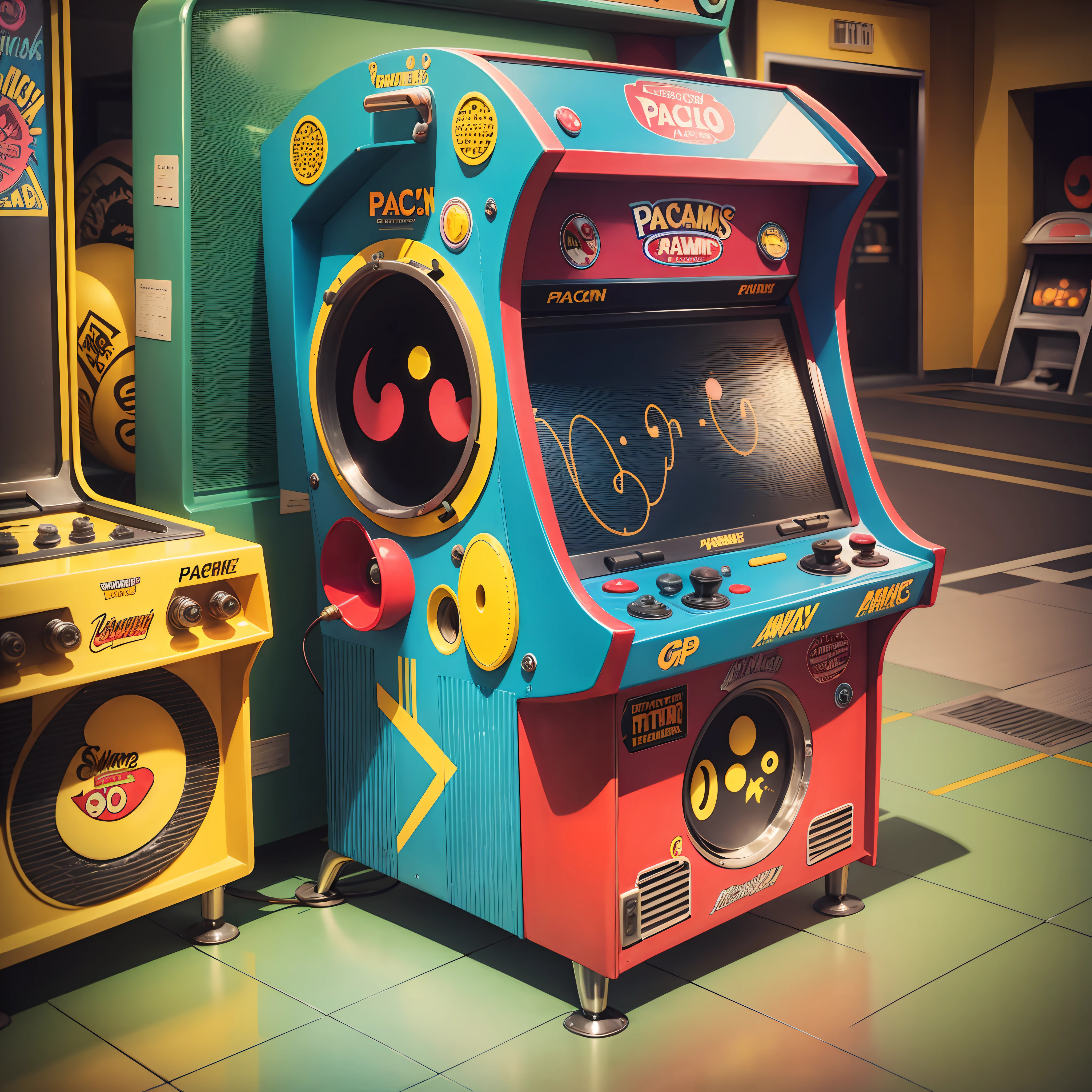 retro pacman arcade machine front view and --auto --s2