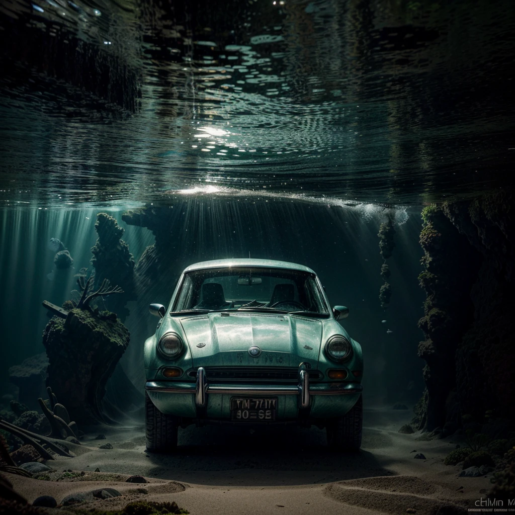 There is a sports car at the bottom of the ocean, surrounded by marine life. Light breaks through the water, creating mystical lighting. The car is partially covered with seaweed and coral, which emphasizes his prolonged stay under water. A variety of fish and other marine life swim around. A lot of details.
Details for creating a picture:
Main object:
sports car (Sports car).
Clean lines and modern car design, but with elements of corrosion and fouling by algae and corals.
ambient:
Ocean floor, covered with sand and stones.
Marine flora: algae, armed, sea grass.
Marine fauna: various types of fish, Maybe, small sharks, Jellyfish.
Lighting & Atmosphere:
Scattered light, penetrating through the water from above, creating soft light rays.
Shadows & Depth, giving the image realism.
Bluish and greenish shades, characteristic of the underwater environment.
Additional elements (Optional):
Shipwrecks or old chests in the distance to add ambience.
little air bubbles, rising from the car.
Style and mood:
Realistic style with high detail.
Mystical and slightly mysterious atmosphere.
Combination of modern and natural.
Technical specifications:
a high resolution.
Realistic stylization.
Detailed elements of the car and the underwater world.
Effective use of light and shadow to create depth and realism.