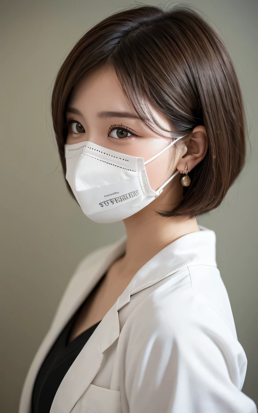 Super detailed, In detail, High resolution, 8k wallpaper, Perfect dynamic composition, Beautiful attention to detail, Doctor's attire,Short Haircut、Brown Hair、Ear piercing, , Natural color lip, Random sexy poses,Mask on mouth,20-year-old girl、 、Examination room、Stethoscope

