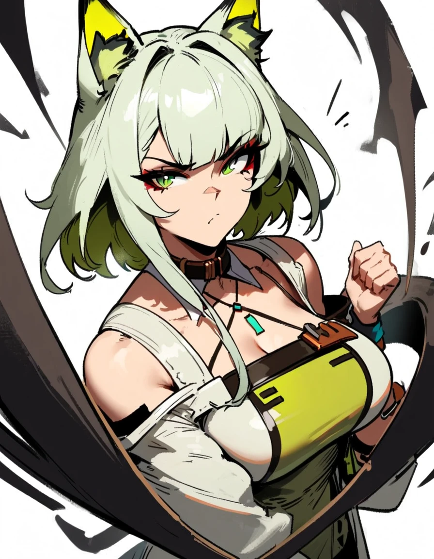 1girl, kal'tsit \(arknights\), arknights \\\\\ masterpiece, best quality, very aesthetic, absurdres, newest \\\\\\ slim body,///// ,by nyantcha,cutesexyrobutts , by khyle,,////// ,,,, , ,,detailed face, , ,, , , , , beautiful face, (white background:1.2), , sexy, , serious.angry, green eyes, animal ears, , ,,,big tits,), in the center of the frame,,, ,wears a lab coat, ,full body , solo,