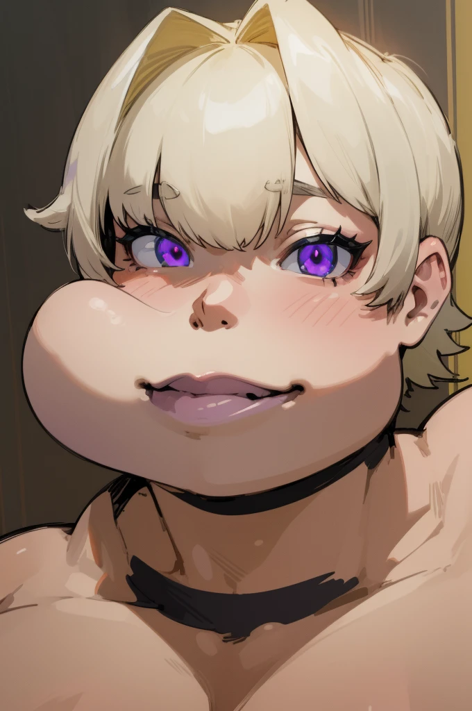 masterpiece, best quality, ultra-detailed, Potrait of beautiful , (chubby) (sexly), (plump), (sexly), (Nude), ((tomboy)), (アニメ), (Breasts), (Plump), ((very short hair)), (boyish), (muscular), (naughty), (young), (Short Hair), (pudge face), (cute), (handsome), (Nude), (Big Areola), (Bad body odor), (Elegg), (purple eyes), ((thick)), (The eyes are hidden by the bangs), (Sinister), (insidious), (No light in my eyes), (smile)