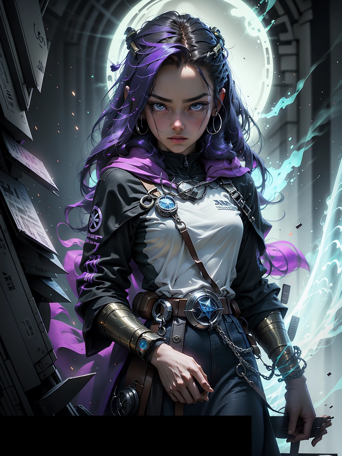 female mage invoking with clear background