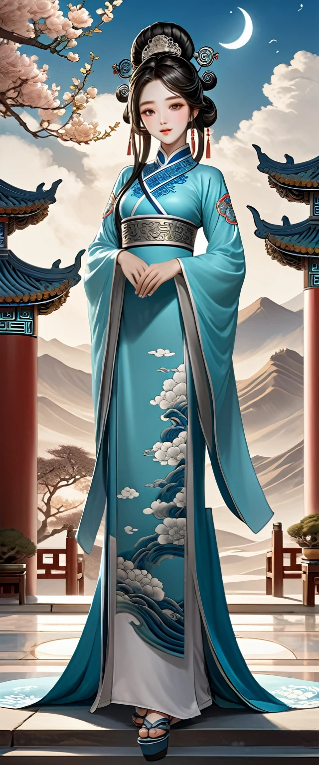 High Quality Fantasy Artifact Concept Art, Simple background, Ceramic Chinese Girl, Carved high-end porcelain, complicated, Gorgeous, 8K，Best quality，full-body shot，ancient and true，1 sister，Ursang，（Pure love face_v1：0.7），1. Girl under the moon，Chinese immortals，Dunhuang_Clothes are，（Chinese palace on sky background：1.5），（Clouds on the ground：1.5，voldemort：1.5），Best quality，Realistically，Realistically，Award-winning illustrations，（complicated细节：1.2），（Exquisite details），（complicated细节），（light， Best quality backlight）， Clear lines， Fashion Girl， Lock focus， Realistic face， Delicate face，5 fingers，Clear eyes， Official Art， Unity 8k Wallpaper， Ultra-high resolution， （Realistically：1.5）， Just looking at the audience， ulzzang-6500，
information
