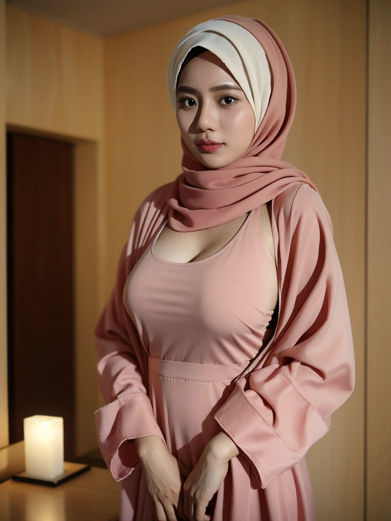 25 years Old, Hijab Indonesian Beautiful girls , Big Tits : 66.9, Gamis, Breast out from her clothes : 1.9, at doctor office, Dark light, at Nighttime