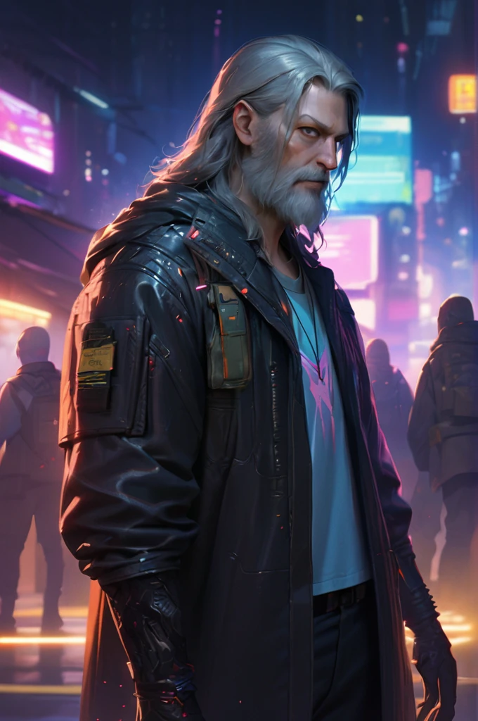 ((Best quality)), ((masterpiece)), (detailed), Gandalf in the world of Cyberpunk 2077