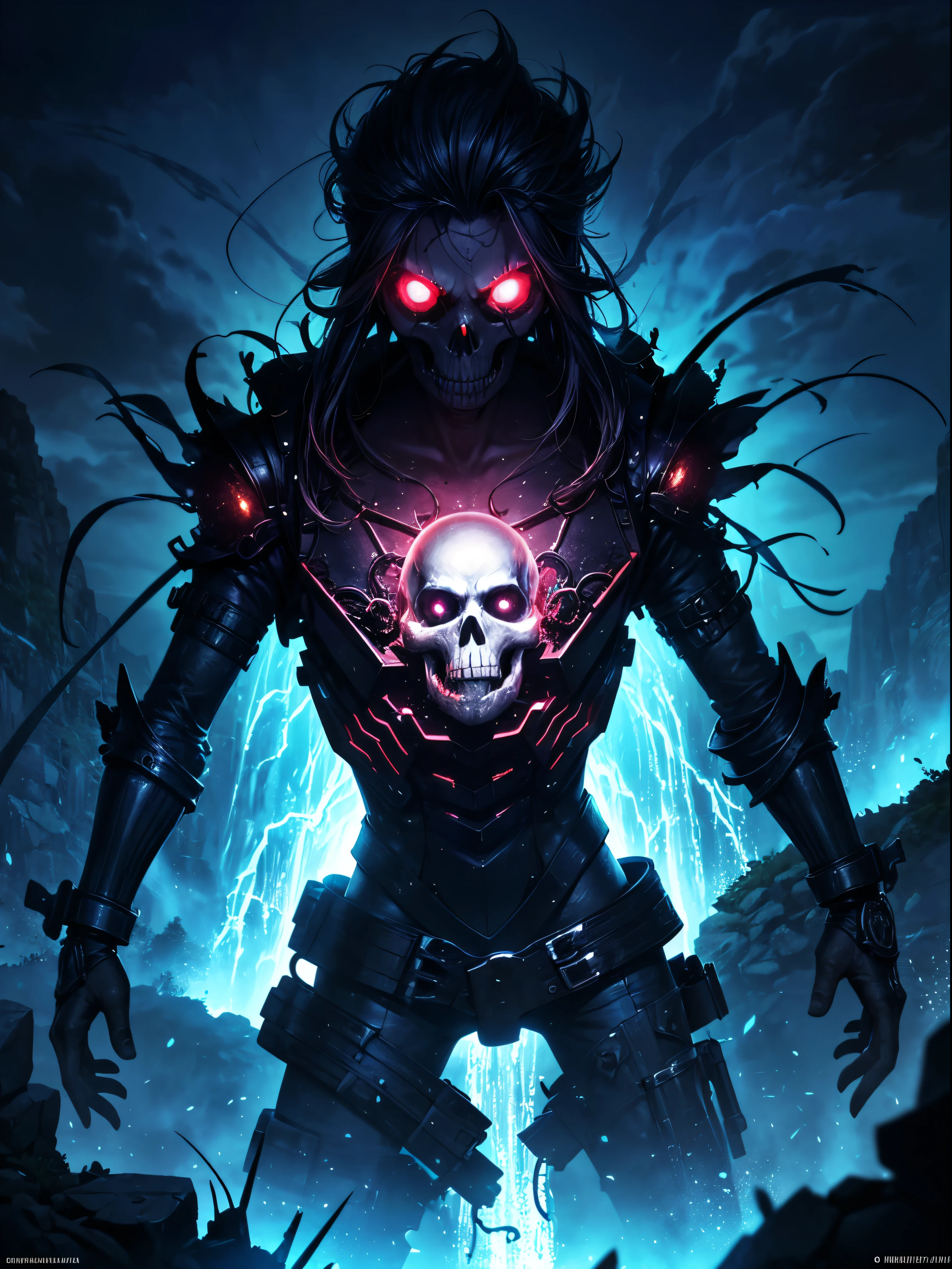 (Best picture quality, 4K, 8K, High resolution, Masterpiece: 1.2), ultra detailed, realistic: 1.37, a close-up of the head of a metal skull, an altar composed of abstract twisted roots pulling a very large (mysterious skull made of metal), glowing eyes, a spooky waterfall above the skull, (rainbow, rainbow around the skull), full of energy, circular composition illustrates the effects of various structural forces, alone, (steampunk decorative elements, gear, and other elements). Pointers, chainantastic decorative combinations,