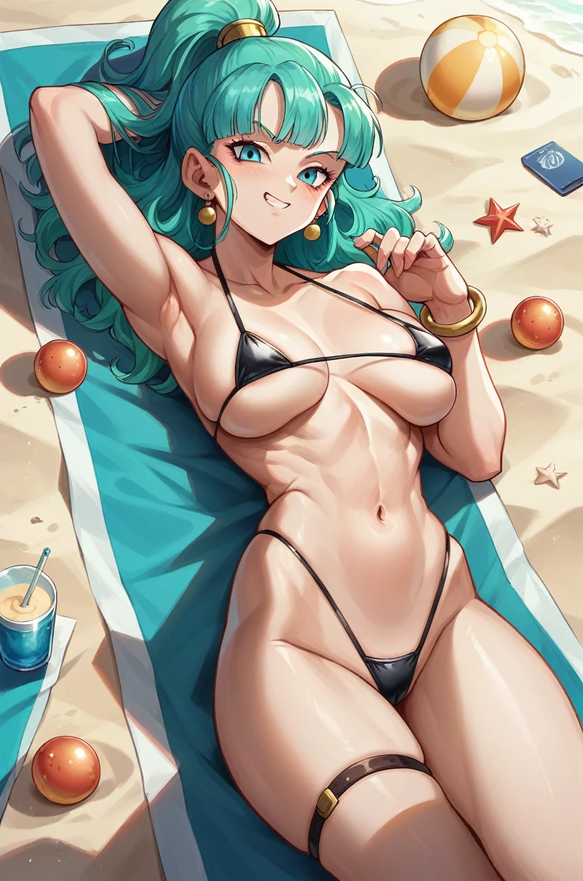 Masterpiece, best quality,official art, dragon ball,micro bikini, beach,girl,nsfw, , 