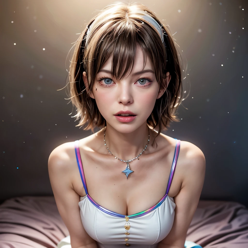 NSFW, 8k, High-level, absurd, masterpiece, best quality, primitive, very detailed CG, very detailed wallpaper, perfect lighting, Extremely detailed (((The personifying " Milla Jovovich " as a Little Girl))), MysticSight, Tyndall effect, Tyndall scattering, Studio gray background with (many Dazzling RainbowColor particles BokeH:1.28), (RoundlyButts, ThighGap), (Exposed:0.4), (Assfocus with looking ahead), BREAK (NOGIZAKA face variations) Extremely Detailed very KAWAII face variations, perfect anatomy, Childish, captivating gaze, elaborate detailed Eyes with (sparkling highlights:1.28), long eyelashes、Glossy RED Lips with beautiful details, Coquettish tongue, Rosy cheeks, Radiant PearlSkin with clear transparency . { (Dynamic LifeLike expressions:1.4) | :d) }, (large eyes:-1) .