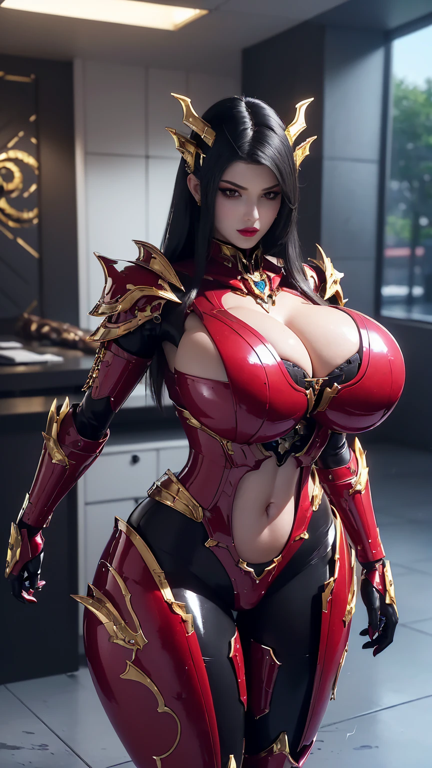 A BUSTY MILF, CLOSE UP UPPER BODY,SOLO, ((DRAGON MECHA HORN, BLACK HAIR)), (MASSIVE FAKE BOOBIES,CLEAVAGE TOP,11 LINE ABS:1.5), ((WEARING OUTFIT CRIMSON DRAGON MECHA ARMORED:1.5)),(CURVY MUSCULAR BODY SHAPE:1.5), (CLEAN GLOSSY BODYSKIN:1.5), (LOOKING AT VIEWER:1.6), (BACKGROUND FUTURISTIC SPACE STATION:1), (PHOTOREALSITIC:1.4), (ULTRA-DETAILLIERT), (TOP-QUALITY), (BEST SHADOWS), BRIGHT LIGHT IN ROOM, HYPER TEXTURE, (4X MSAA), ((UNREAL ENGINE 5 RENDER)), (NEON), PHYSICALLY-BASED RENDERING, ULTRA HIGHT DEFINITION, 16K, 1080P.