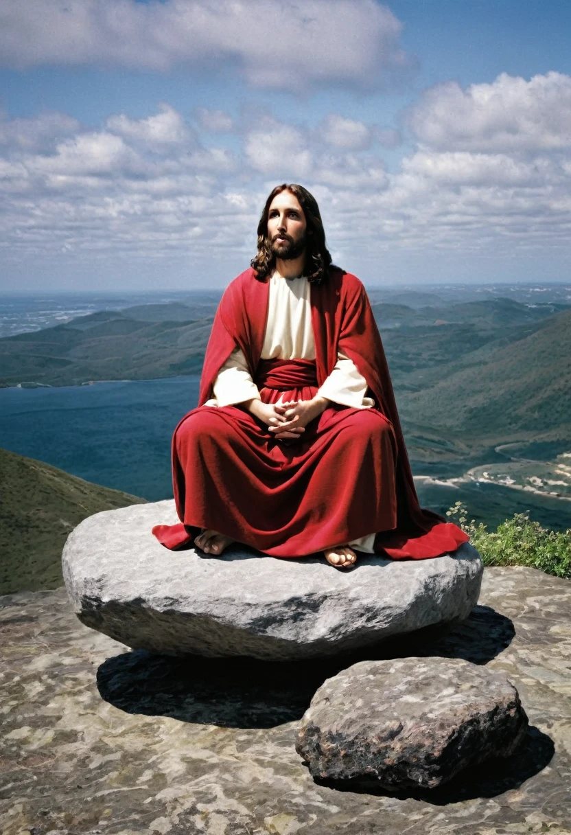 Jesus Christ sitting on a rock