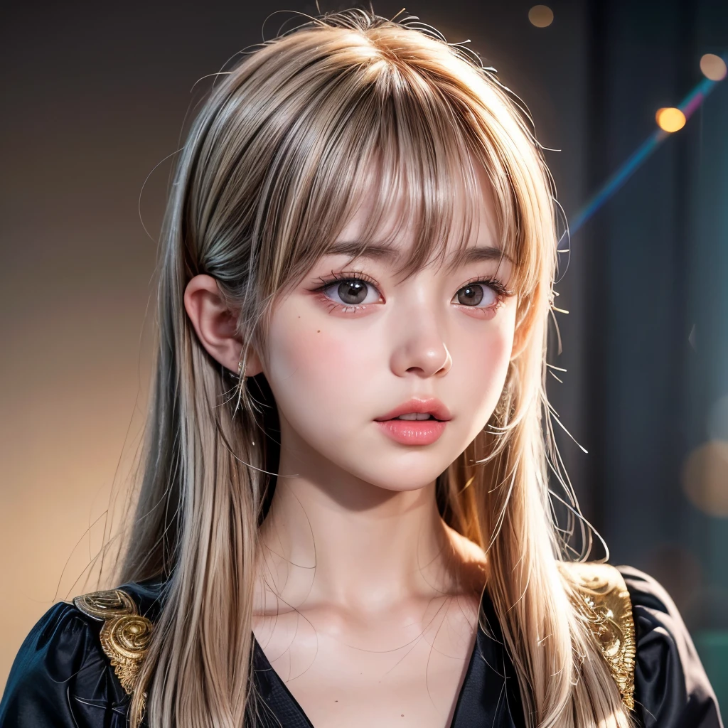 NSFW, 8k, High-level, absurd, masterpiece, best quality, primitive, very detailed CG, very detailed wallpaper, perfect lighting, Extremely detailed (((The personifying " ナターシャキンスキー " as a Little Girl))), MysticSight, Tyndall effect, Tyndall scattering, Studio gray background with (many Dazzling RainbowColor particles BokeH:1.28), (RoundlyButts, ThighGap), (Exposed:0.4), (Assfocus with looking ahead), BREAK (NOGIZAKA face variations) Extremely Detailed very KAWAII face variations, perfect anatomy, Childish, captivating gaze, elaborate detailed Eyes with (sparkling highlights:1.28), long eyelashes、Glossy RED Lips with beautiful details, Coquettish tongue, Rosy cheeks, Radiant PearlSkin with clear transparency . { (Dynamic LifeLike expressions:1.4) | :d) }, (large eyes:-1) .