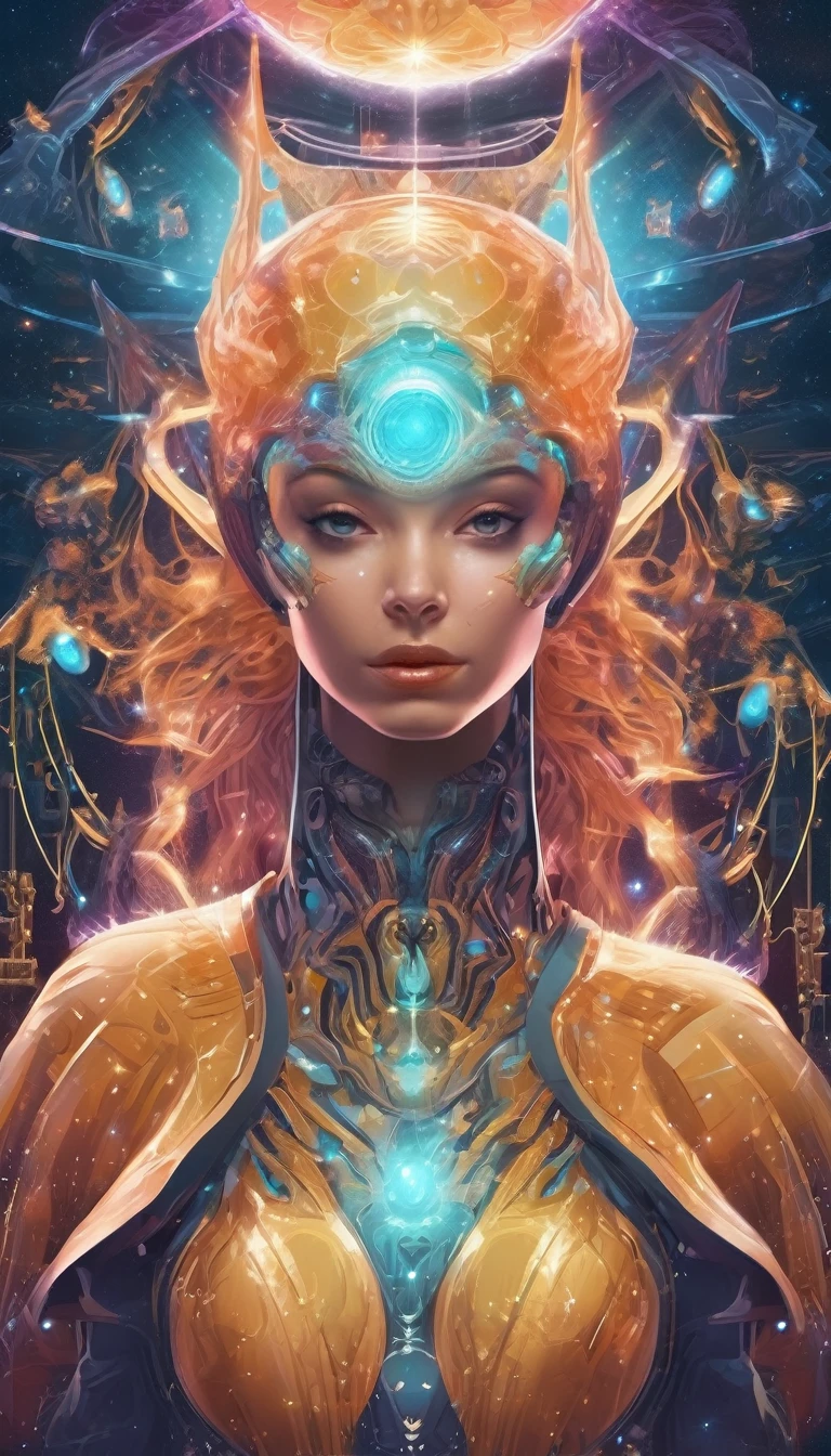 Future female high-dimensional aliens from another dimension,Cosmic,Powerful magic from an unknown dimension,Front bust,Busts and hand portraits,Frontal image,