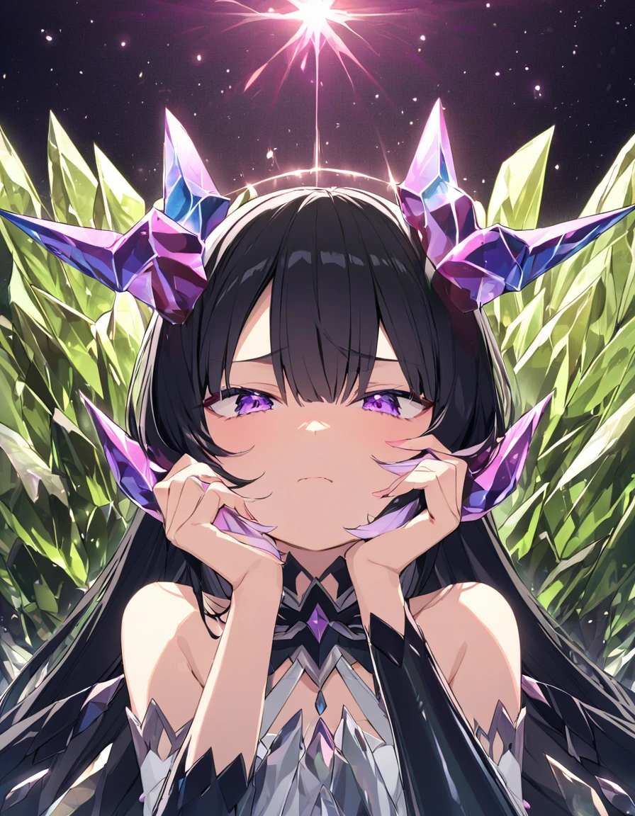 Place your hand on your cheek Perfect Fingers Insanely embarrassing Crystal Horn Shining Crystal Black Hair