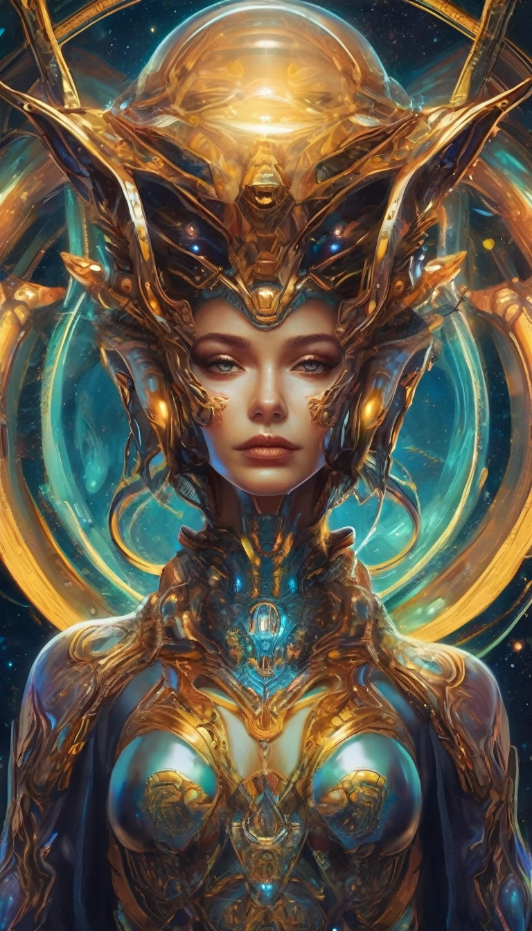 Future female high-dimensional aliens from another dimension,Cosmic,Powerful magic from an unknown dimension,Front bust,Busts and hand portraits,Frontal image,
