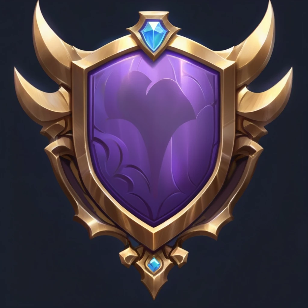 紫色Shield特写，With gold and blue accents, Fantasy Shield, Heartstone original art style, Shielding design, Coat of Arms, League of Legends style, league of legends champion, Shield, Stylized game icons, Metal shield, League of Legends style, wild rift, hearthstone art style, League of Legends style, Qatar, Heroes of the Storm