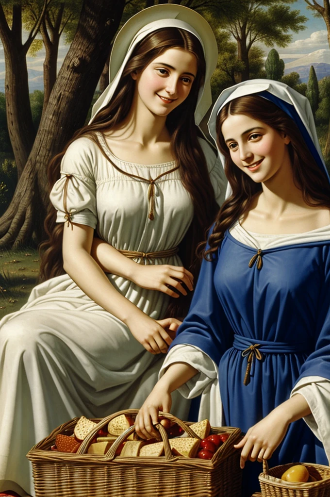 Mary of Magdala and Jesus sacred couple on a picnic smiling