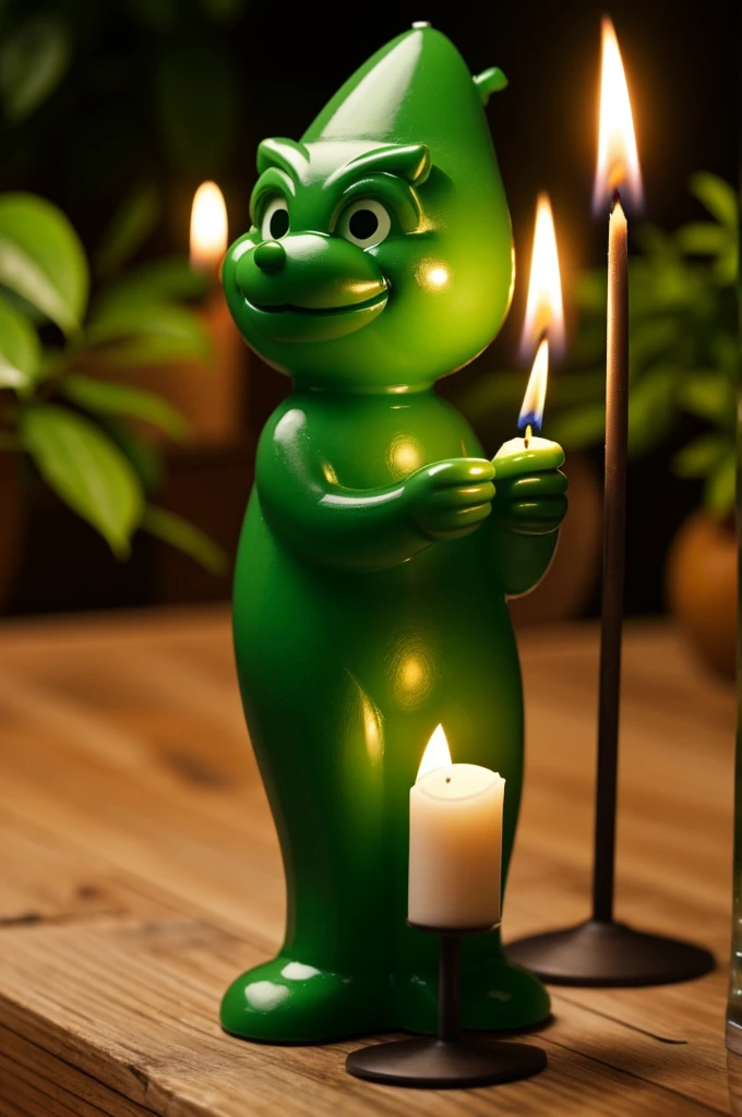Can you generate a green mascot, candle as a based form