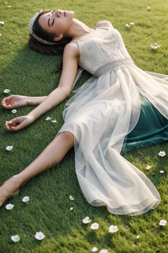 a delicate diadem lies on the grass